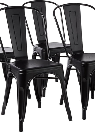Set of 4 Stackable Metal Dining Chairs with Matte Black Finish, Easy Assembly, Suitable for Indoor and Outdoor Use