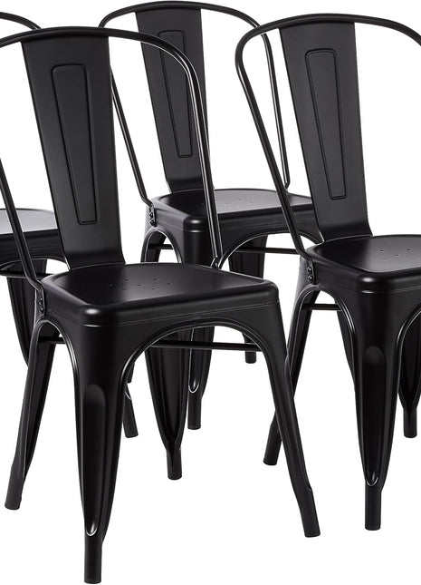 Set of 4 Stackable Metal Dining Chairs with Matte Black Finish, Easy Assembly, Suitable for Indoor and Outdoor Use