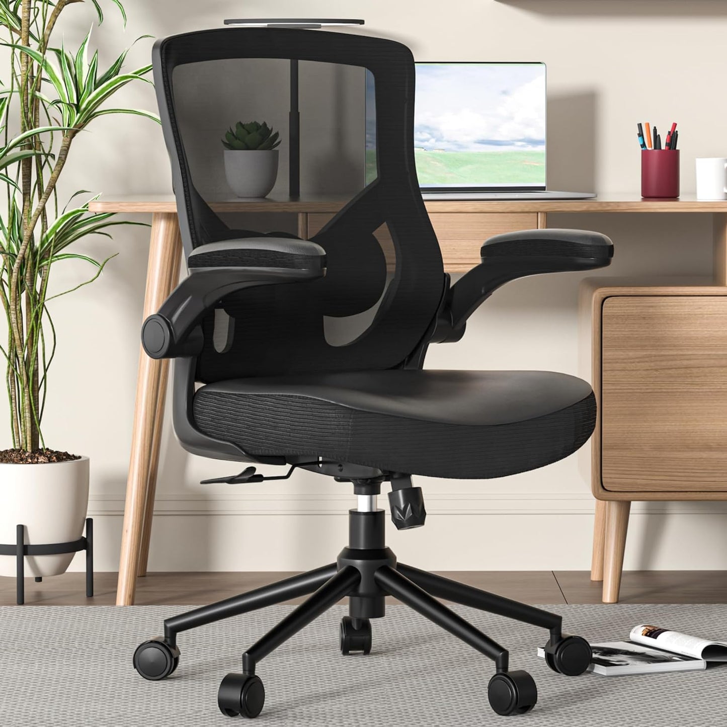 Ergonomic Leather Office Chair with Waterfall Seat and S-Shaped Back for Lower Back & Leg Pressure Relief, Comfortable for 8+ Hours Sitting