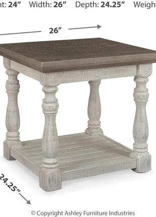 Havalance Farmhouse Rectangular End Table with Floor Shelf by Signature Design by Ashley, Vintage Gray and White Weathered Finish, 26" W x 24.13" D x 24" H