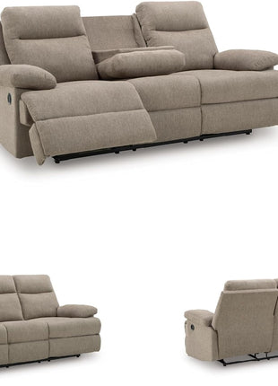 Yarrow Lane Classic Chenille Manual Reclining Sofa with Drop-Down Table and USB Charging, Light Brown by Signature Design by Ashley