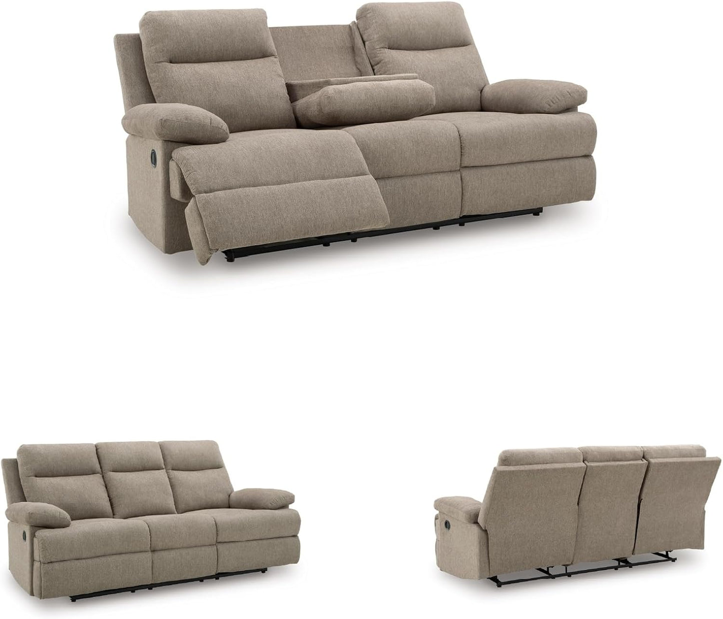 Yarrow Lane Classic Chenille Manual Pull Tab Reclining Sofa with Drop down Table and USB Charging, Light Brown