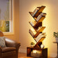 6 Tier Tree Bookshelf with Lights, LED Book Tree Bookcase with Storage Organizer, Small Corner Bookshelf Floor Standing Book Shelf for Living Room, Bedroom & Home Office, Rustic Brown