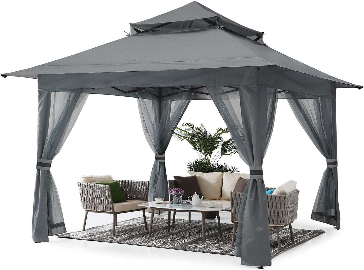 Pop up Gazebo 13X13 - Outdoor Canopy Tent with Mosquito Netting for Patio Garden Backyard(Gray)