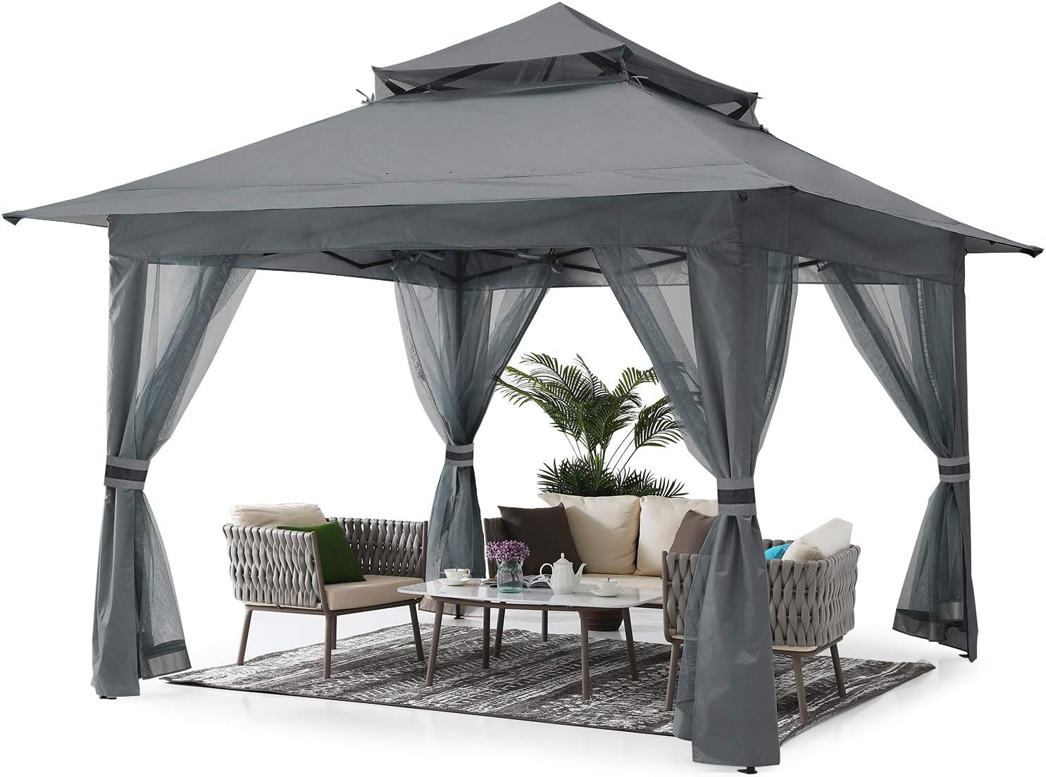 Pop up Gazebo 13X13 - Outdoor Canopy Tent with Mosquito Netting for Patio Garden Backyard(Gray)
