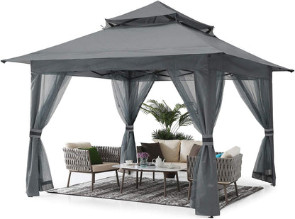 Pop up Gazebo 13X13 - Outdoor Canopy Tent with Mosquito Netting for Patio Garden Backyard(Gray)