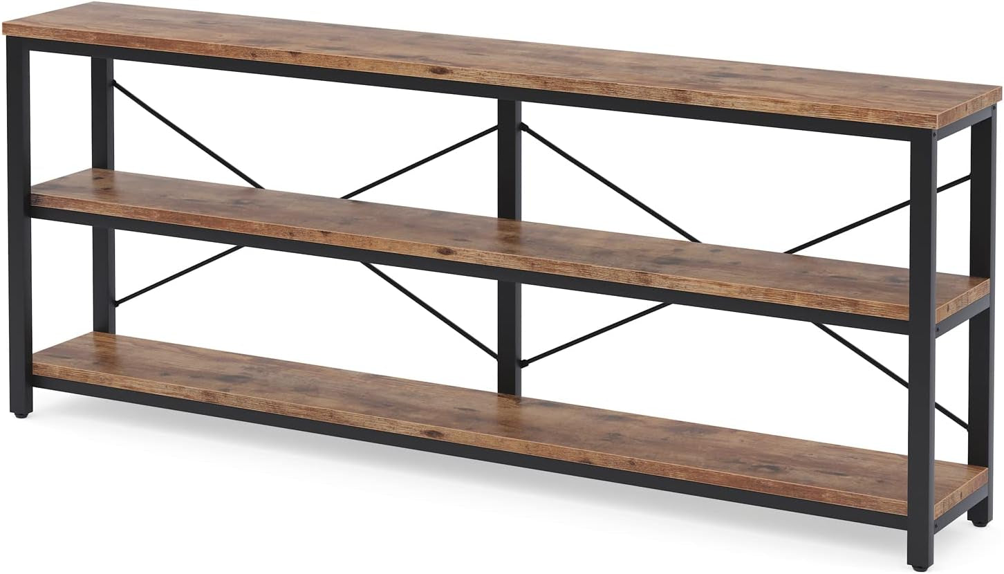 71" Sofa Tables Extra Long Couch Table, Narrow Long Console Table, Entryway Table,Sofa Table with 3 Tiers Storage Shelves (Rustic Brown)