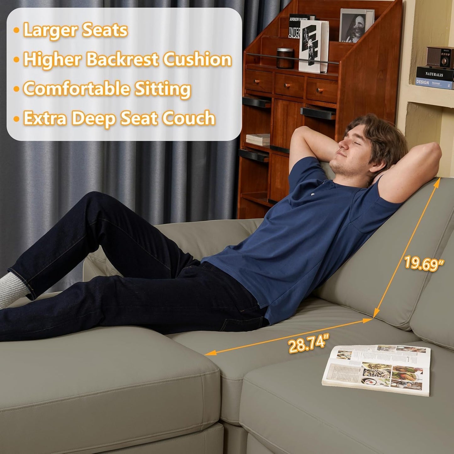 Oversized U Shaped Couch,Modular Sectional Convertible Sofa with Wide Deep,Extra Large Faux Leather Scratch Resistant Modern Couch for Big Spaces,Light Grey