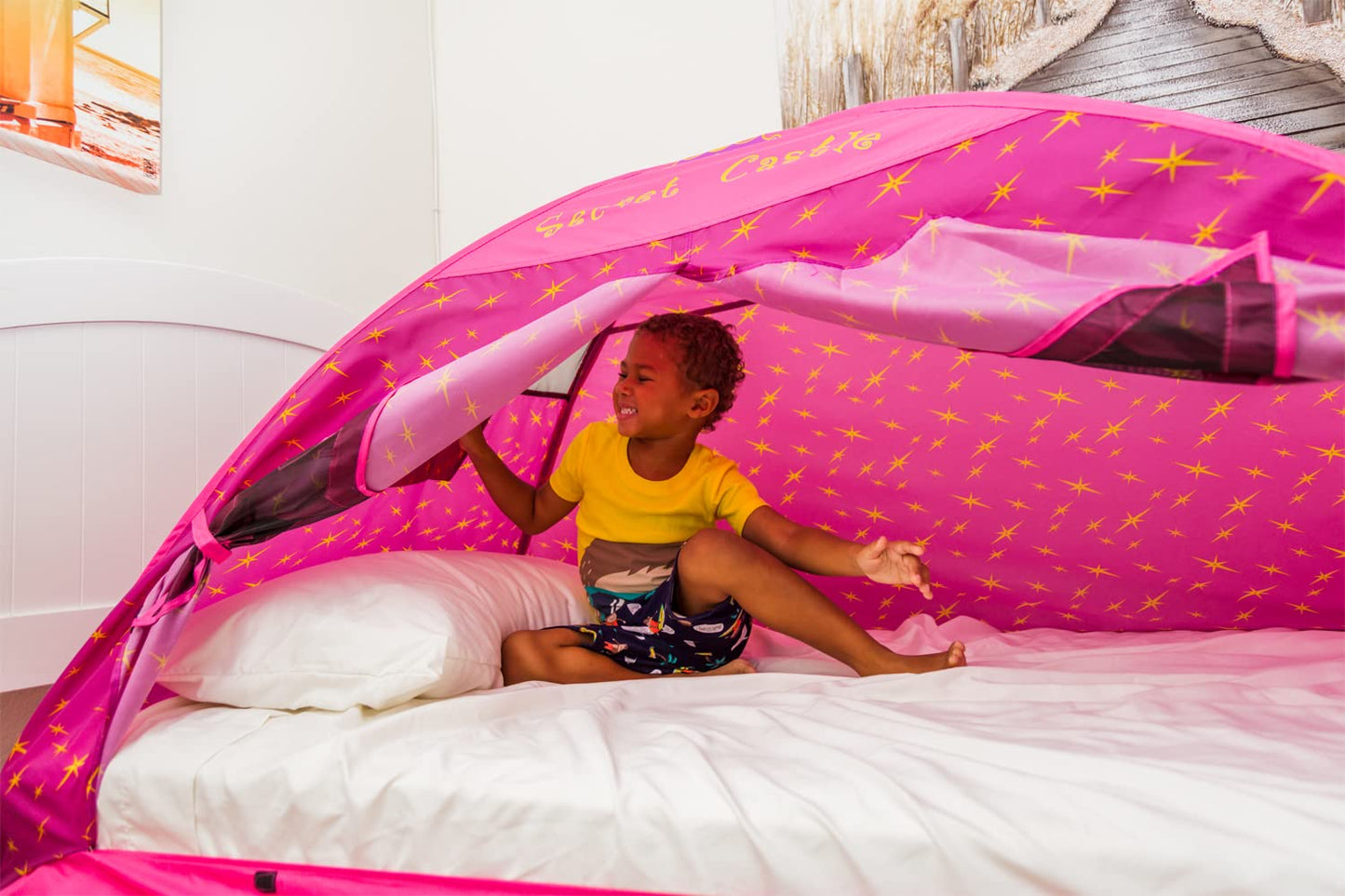 19720 Kids Secret Castle Bed Tent Playhouse - Twin Size , Yellow