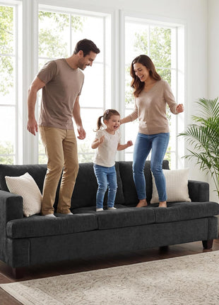 Deep Seat Loveseat and 3-Seater Sofa Set, 89" Couch for Living Room, 2-Piece Sleeper Sofa in Dark Grey Chenille for Apartments