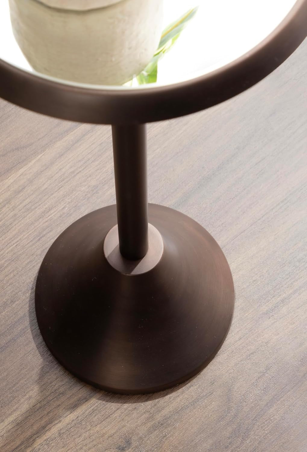 Sanzo Modern Pedestal Drink Table; 10 X 10 X 23; Antique Bronze; Decorative End Table with Mirrored Tabletop for Use as Small Plant Stand or Cute Martini Table