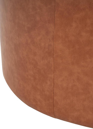 GAVI 30-Inch Round PU Leather Ottoman Footstool, Upholstered Footrest and Modern Side Table for Living Room and Bedroom, Cognac Brown