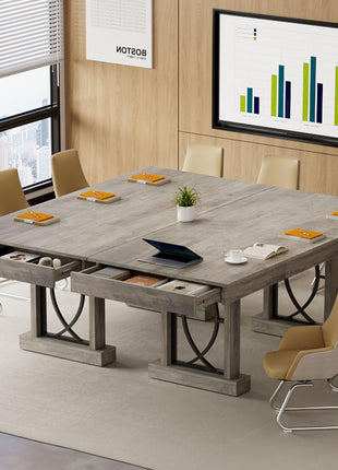 Wooden Farmhouse Dining Table for 6-8 with Dual Large Drawers, 71-Inch Rectangular Design, Durable Frame, Rustic Gray Finish