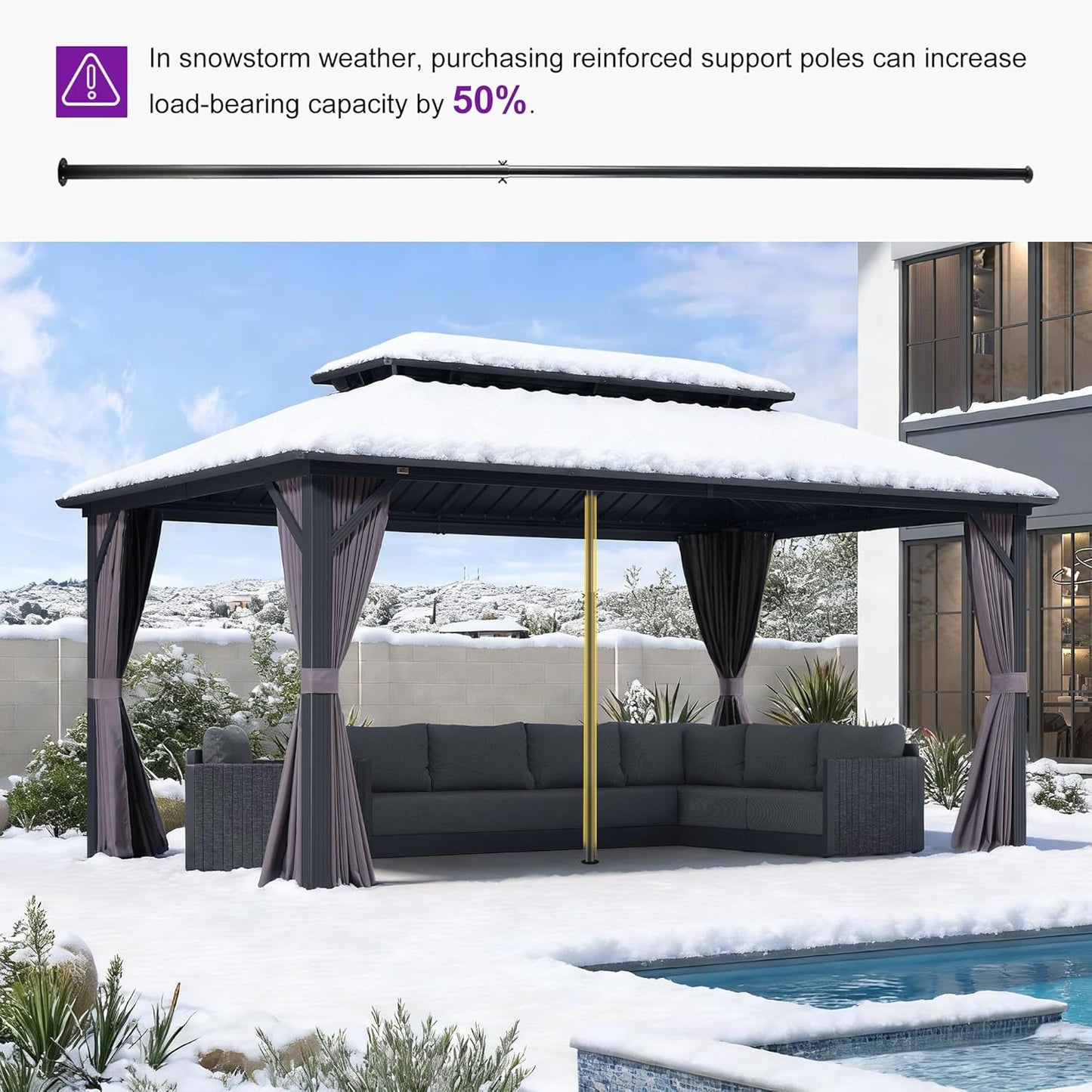 10' X 16' Permanent Hardtop Gazebo Aluminum Frame with Galvanized Steel Double Vented Roof Includes Removable Netting and Curtains with Hooks for Garden Patio Lawns Grey