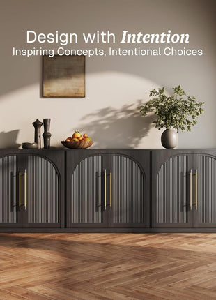 97'' Arched Buffet Cabinet Set of 3 Modular Sideboards with Double-Arc Wood Doors, Adjustable Shelves, Classic Modern Design for Dining Room, Living Room, and Entryway (Ebony)