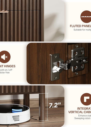 Fluted Walnut Buffet Cabinet - Modern Sideboard with Storage, Doors & Drawer for Living Room, Kitchen, Dining Room, and Entryway, Easy Assembly, 31