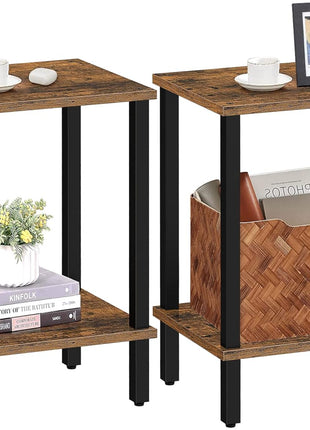 Set of 2 End Tables with Dual-Tier Storage Shelves for Living Room and Bedroom, Perfect for Compact Spaces, Model TB01BB035