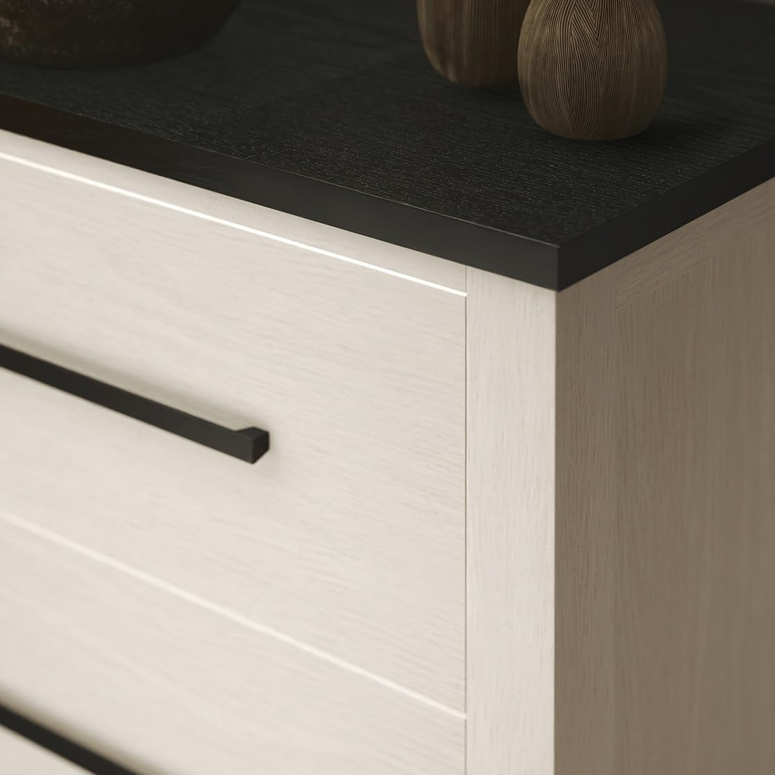 Realynn 5-Piece Wood Bedroom Set, King Size Panel Bed with Dresser, Mirror, and 2 Nightstands, Off-White Finish