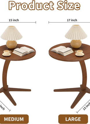 C-Shaped End Table - Compact Round Side Table for Living Room and Bedroom, Versatile Solid Wood TV Tray for Limited Spaces (15” Chestnut)
