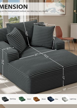 Oversized 50-Inch Chaise Lounge Chair - Luxurious Corduroy Sleeper Sofa with Deep Seat for Maximum Comfort - Available in Dark Grey