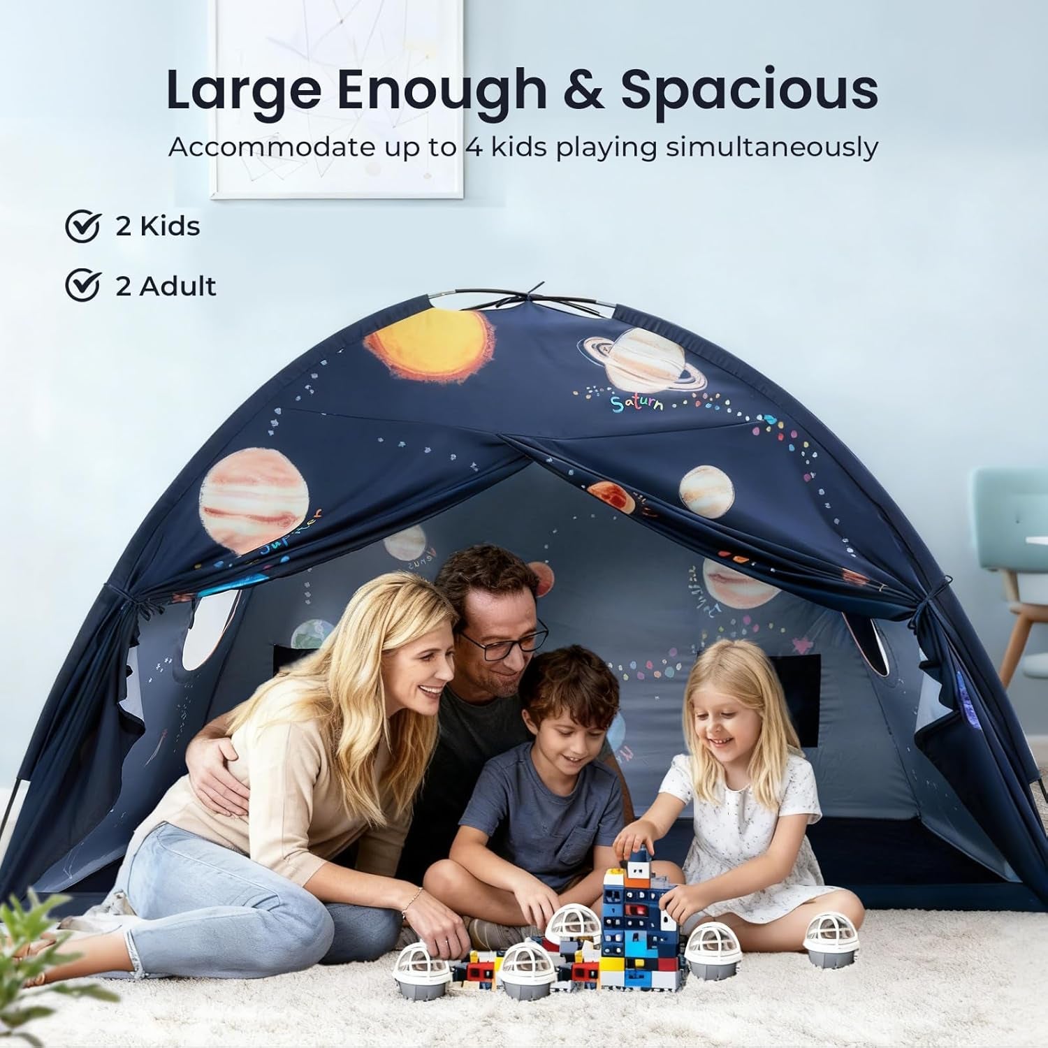 Space Galaxy Bed Tent for Kids – Sleep Bed Canopy with 9 Planets Design, Easy-To-Install Indoor Kids Play Tent, Imaginative Playhouse, Ideal Gift for Boys & Girls – 77" X 40" X 46"