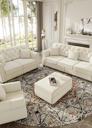 Elegant 3-Piece Chesterfield Sofa Set with Luxurious Velvet Upholstery and Stylish Nailhead Trim