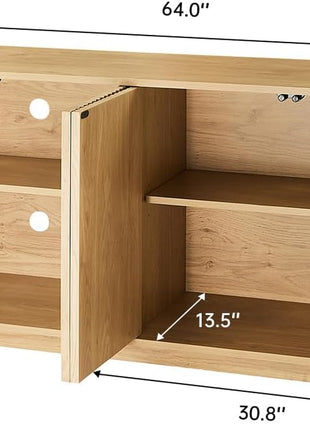 64" Wooden Fluted Sideboard Buffet Cabinet with Adjustable Shelves for Kitchen and Living Room (Natural Oak Finish)