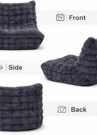 Faux Fur Bean Bag Chair with Memory Foam Filling - Versatile Lazy Sofa for Bedroom, Living Room, Office, and Home (Dark Grey)
