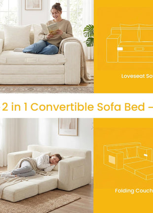 3-in-1 Convertible Boneless Sleeper Sofa Bed with Pillows - Ideal for Compact Living Spaces, Assembly-Free Design