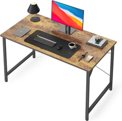 Computer Desk 40" Study Writing Table for Home Office, Modern Simple Style PC Desk, Black Metal Frame, Vintage Brown