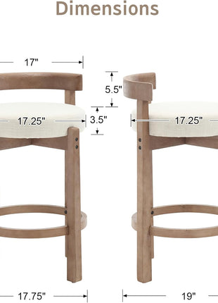 Set of 2 Mid-Century Modern Linen Upholstered Bar Stools, 26.5-Inch Counter Height with Solid Wood Legs for Kitchen Island and Dining Room, Beige