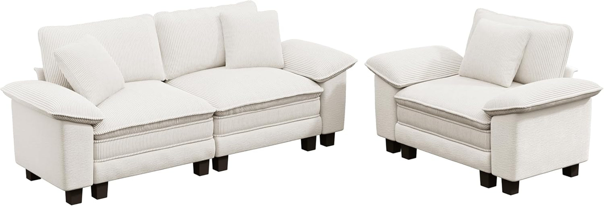 Cloud Modular Couches Sets, 2 Pieces Sectional Sofa Set with Loveseat, 3-Seater Comfy Couch for Living Room Small Spaces, Chenille Corduroy Dual Fabric, Beige