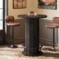 round Bar Table, 39.4" H Wood Bistro Pub Table with Metal Ring Footrest for Dining Coffee Cocktail Living Room, Small Space, Black(Only Table)
