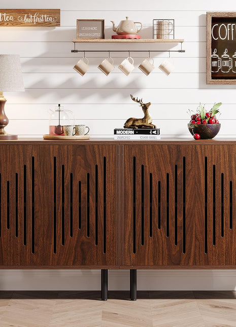 Set of 2 Dark Brown Buffet Sideboards with Adjustable Shelves and Storage for Living Room