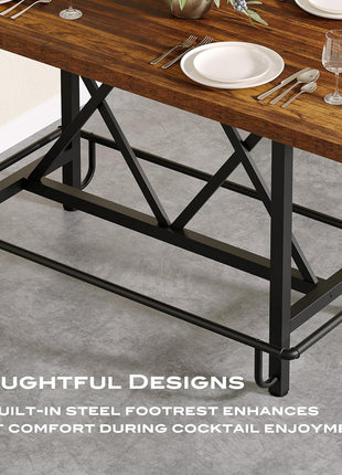 Industrial 63-Inch Rectangular Wood Dining Table with Metal Footrest and Sturdy Frame for Dining Room and Home Bar (Brown)