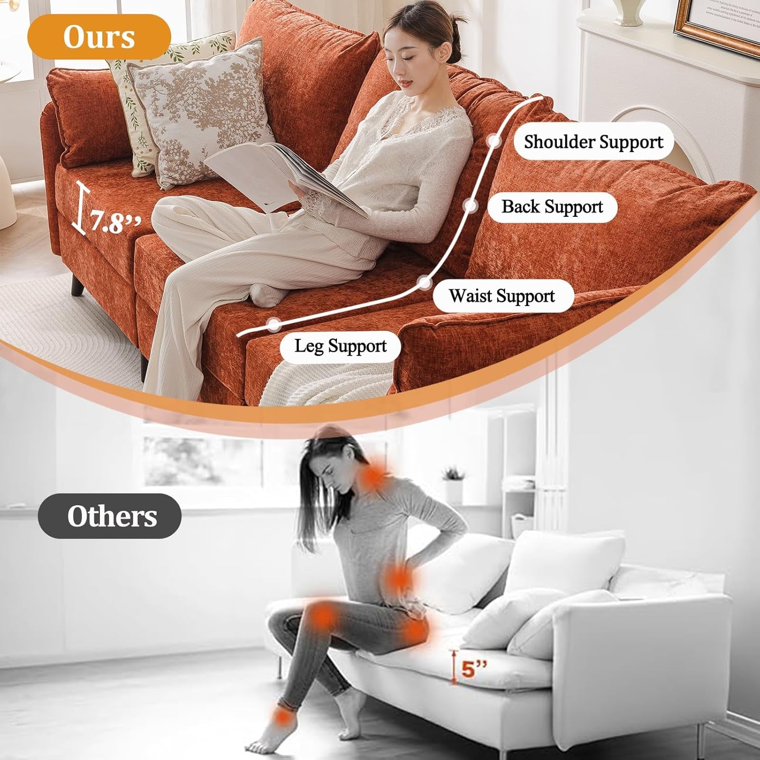 104'' Modular Sectional Sofa with All Seats Storage, Oversized L Shaped Couch for Living Room,3-Seater Comfy Cloud Couches with Movable Ottoman,Big Sectional for Bedroom,Velet,Orange