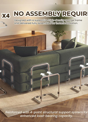 5-in-1 Convertible Green Sofa Bed with Removable Corduroy Cover and High-Density Foam, Includes 2 Pillows – Ideal for Living Room and Bedroom, No Assembly Required