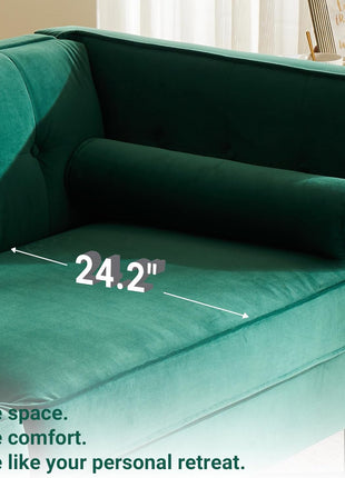 78-Inch Velvet Mid-Century Sofa with Bolster Pillows and Button Tufting for Living Room - Teal