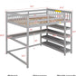 Wood Loft Bed with Desk : Full Size Loft Bed with 4-Storage Shelves and under Bed Desk Solid Wood Bed, Grey