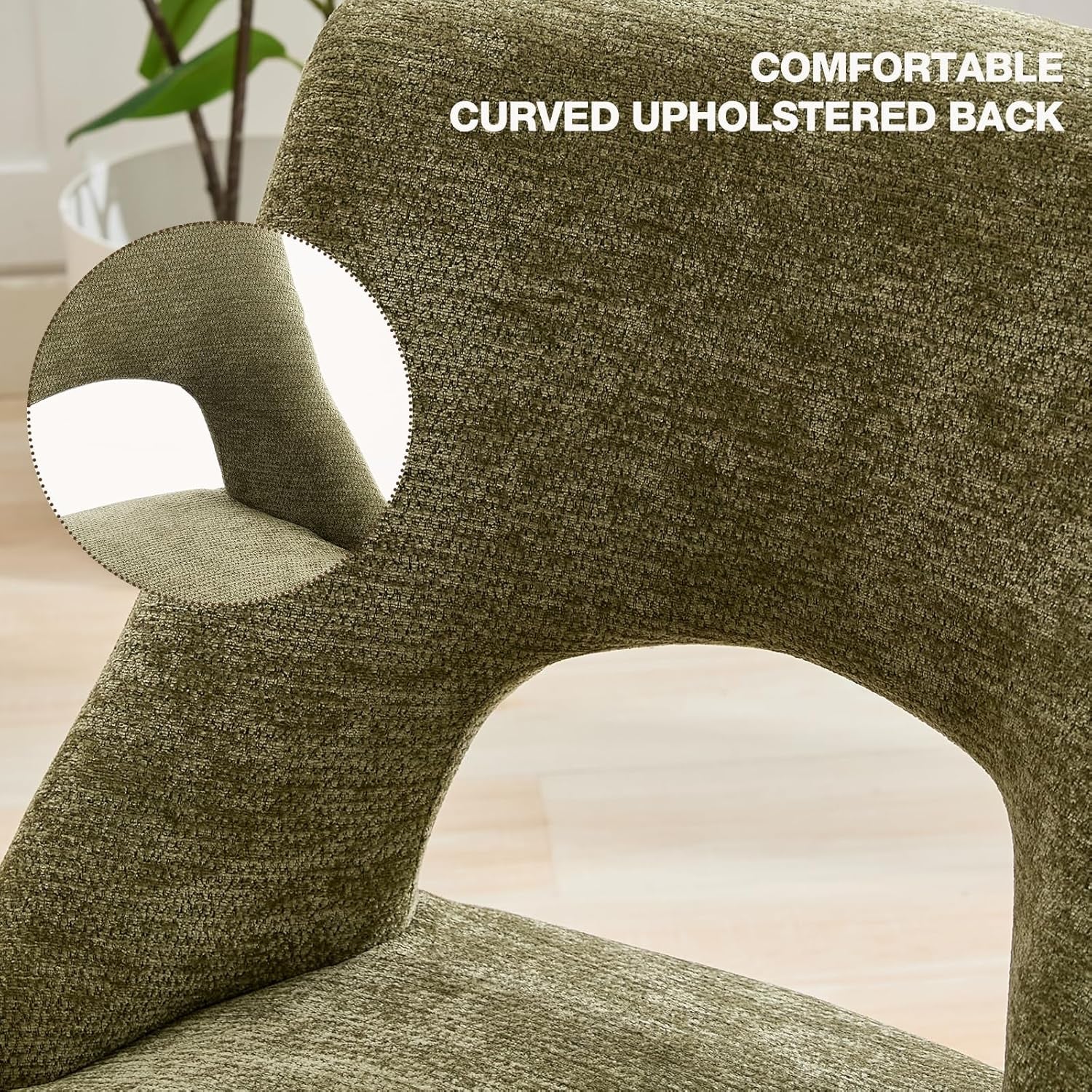 Wooden Dining Chairs Set of 2, Mid Century Modern Chenille Upholstered Dining Room Chair Kitchen Chairs, Farmhouse Dinner Chair with Solid Wood Legs for Kitchen Dining Room, Green