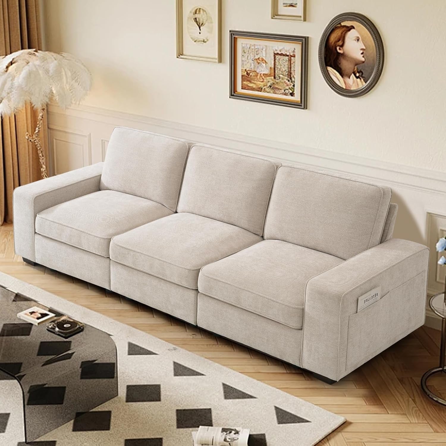 100" Modular Sofa with Seats Storage, Comfy 3-Seater Chenille Fabric Couch for Living Room, Office, Apart W/Deep Seat, Wide Arms, Side Pockets, USB, Upholstered Couch W/Removable Cover