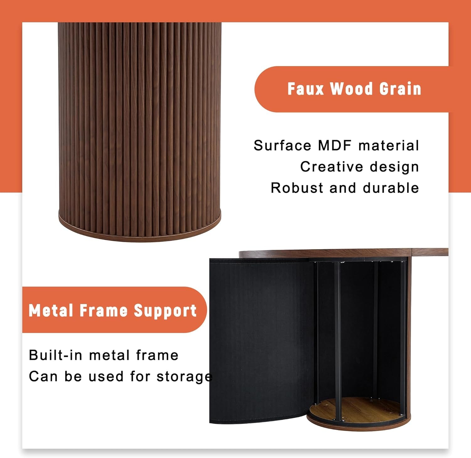 round Dining Table Set for 4, Wooden round Table 5-Piece with Modern Farmhouse Dining Table and 4 Suede Leather Chairs for Kitchen Dining Room, Walnut Table + 4 Brown Chairs