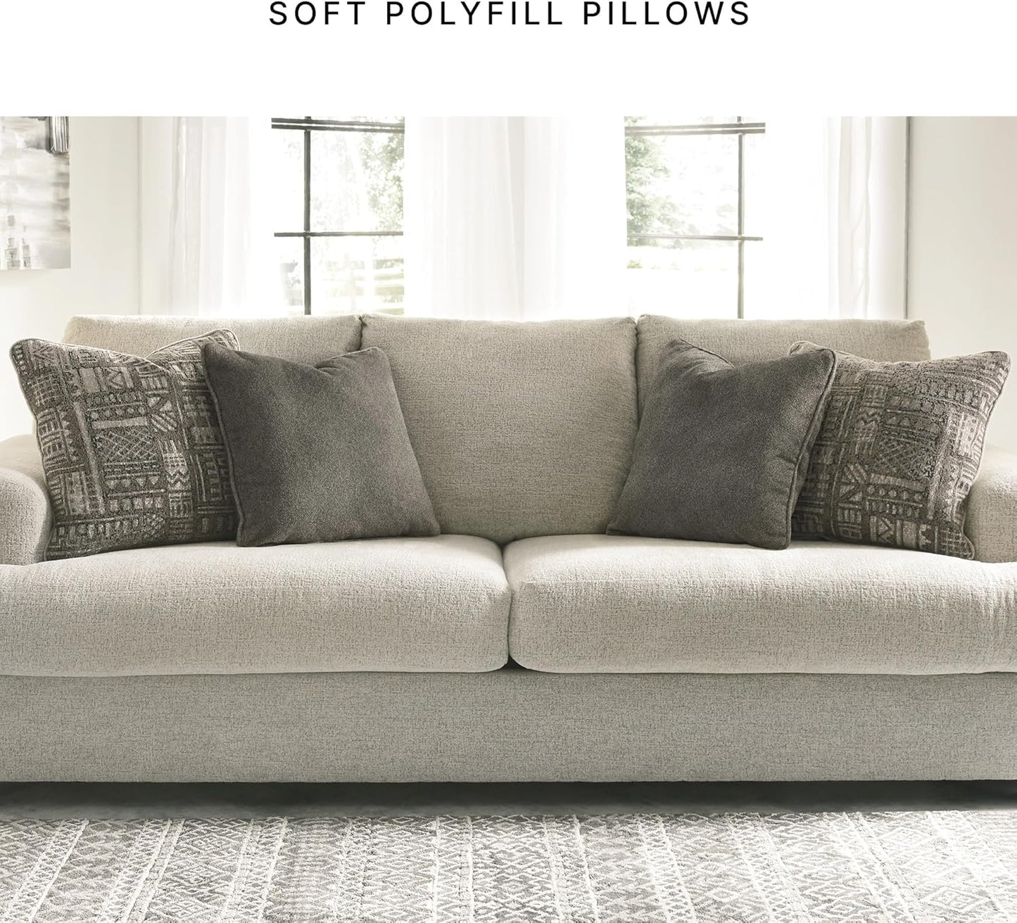 Soletren Contemporary Chenille Queen Sofa Sleeper with 4 Accent Pillows, Off-White