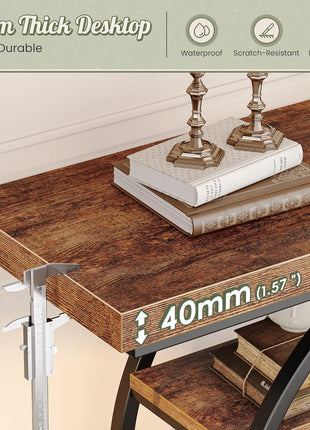 41.3-Inch Industrial Entryway Console Table with Storage Shelves in Rustic Brown Finish and O-Shaped Metal Frame