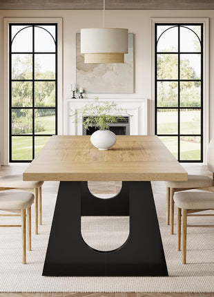 70.9-Inch Rustic Rectangular Dining Table for 6-8 with Black Wooden Legs, Farmhouse Style Oak and Black Finish for Dining and Living Room