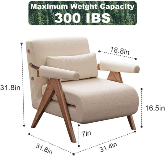 White Sleeper Chair for Reading |3 in 1 Sleeper Sofa Couch Bed | Adults | Living Room, Bedroom,Office | Adjustable Backrest| Space-Saving