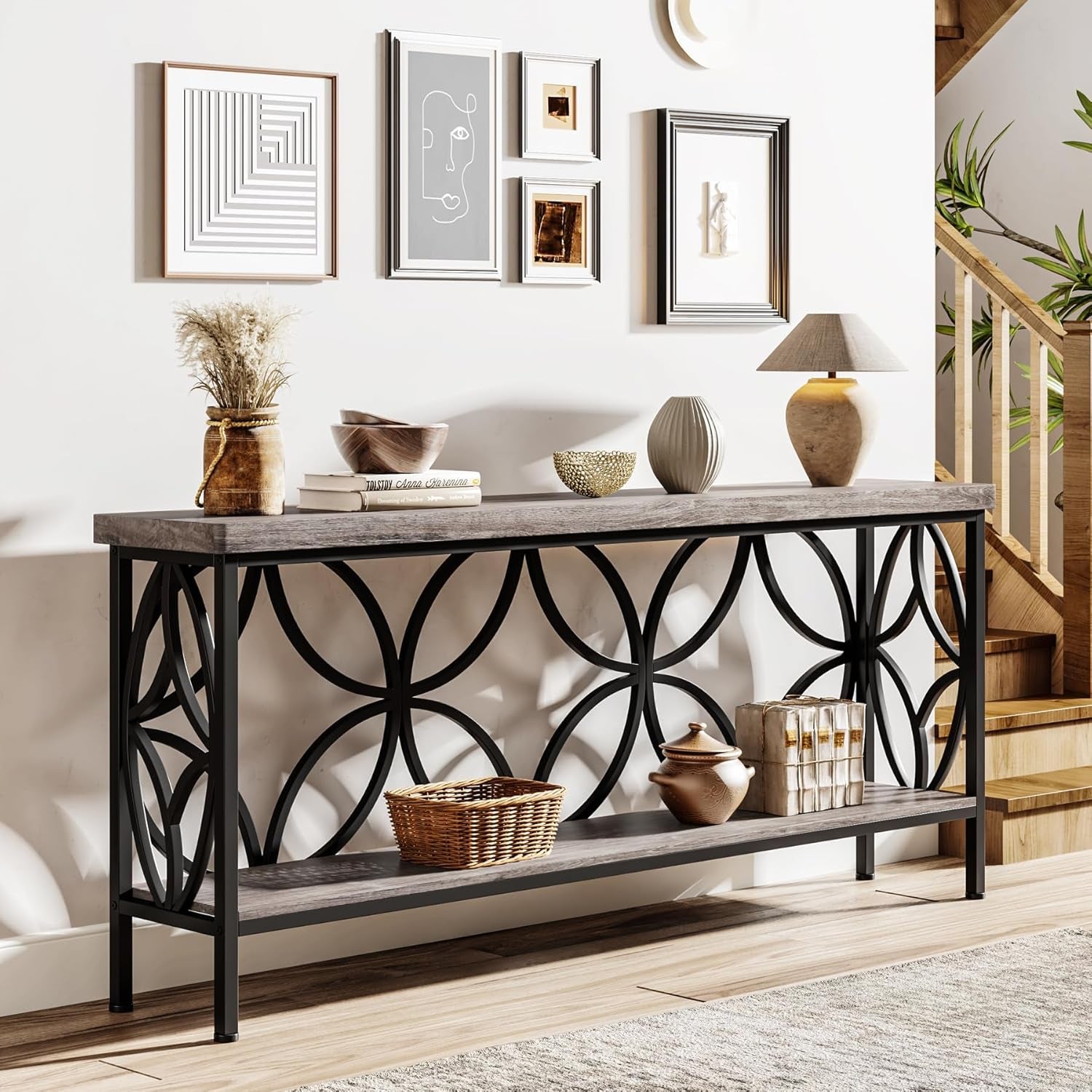 Sofa Table, 70.9 Inch Industrial behind Couch Table with Storage Shelves, Narrow Long Console Table for Entryway, Living Room, Foyer, Hallway, Office