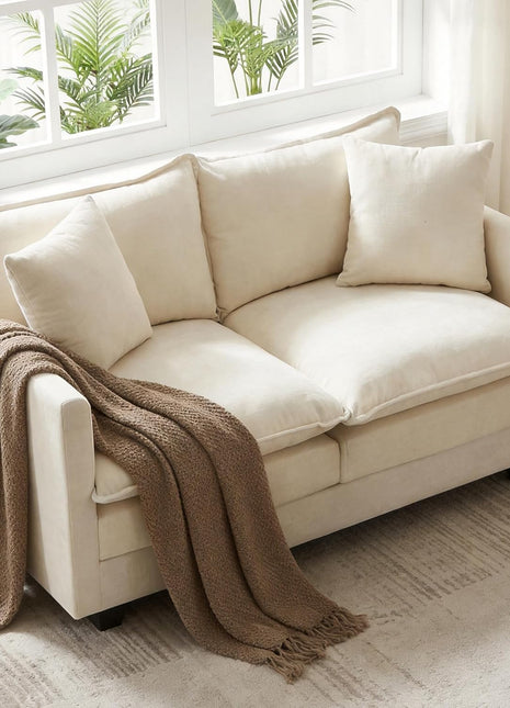 52-Inch Modern Chenille Loveseat Sofa for Small Spaces, Comfortable Deep Seat Couch with Two Pillows - Ideal for Living Room, Bedroom, Apartment, and Office - Beige