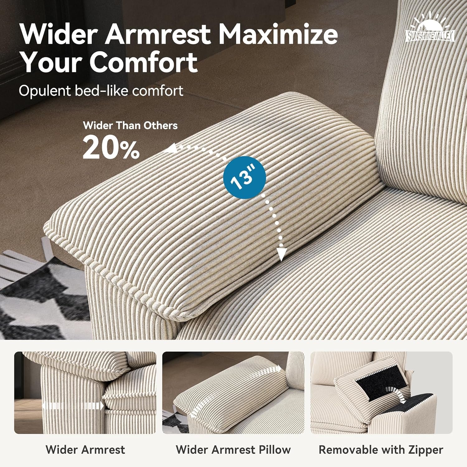 87.5'' Oversized Loveseat Couch and Chair Set, 3-Seat Corduroy Modern Modular Cloud Sofa with Pillow, 2 Piece Living Room Deep Sectional Sofa Furniture Set for Apartment, Beige