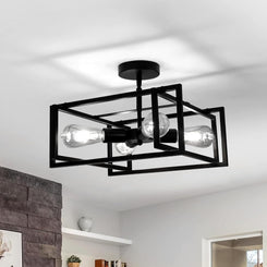 4-Light LED Ceiling Light Industrial Black Farmhouse, Semi Flush Mount Ceiling Light, Lighting for Dining Room Kitchen Hallway Island
